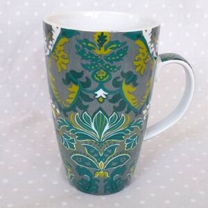 Cost Plus World Market Blue and Green Victorian Floral Tall Coffee Mug